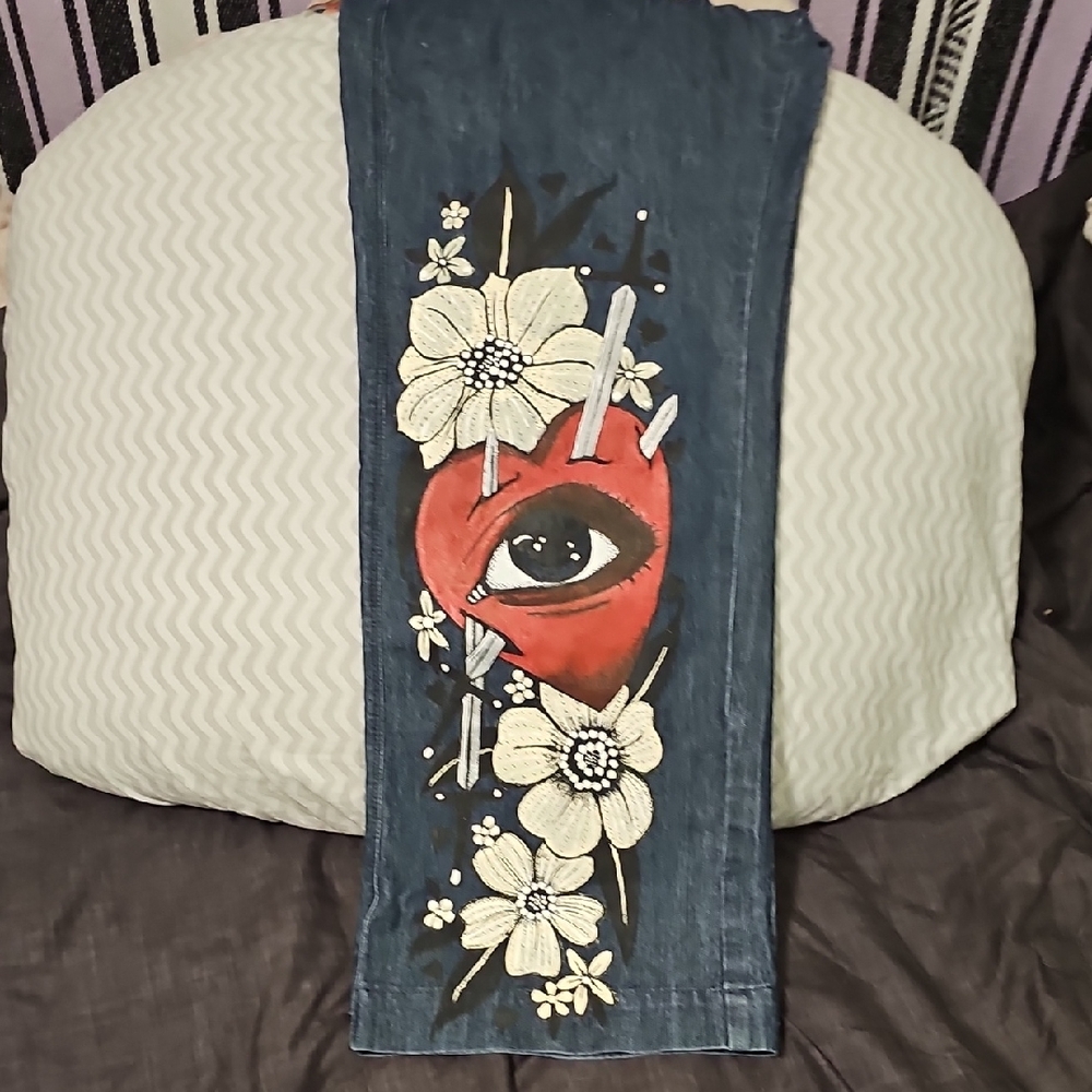 Hand Painted Sonoma Dark Blue Denim Jeans